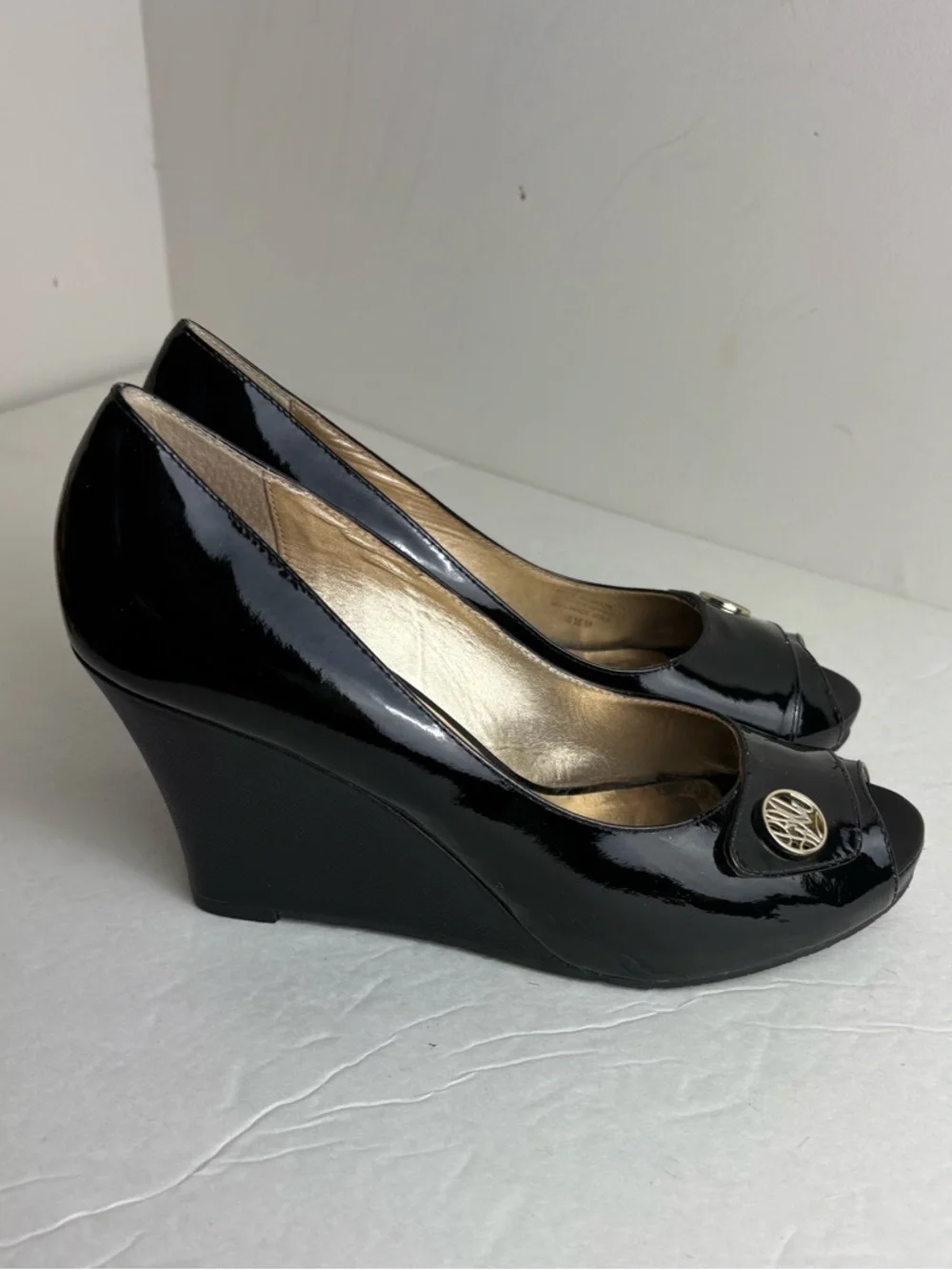Lilly Pulitzer Black Patent Peep Toe Wedges